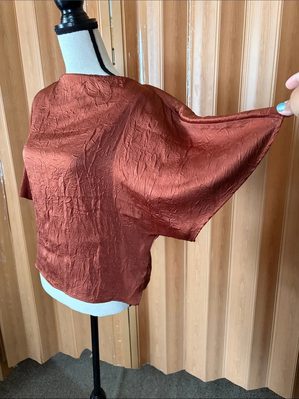 Zara Crinkled Boatneck Blouse - Rust Brown